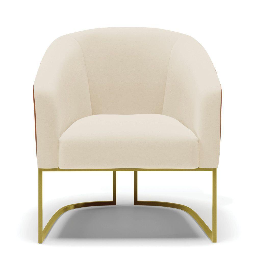 Cadeira Sala De Jantar Base Industrial Dourada Stella Noz/linho D03 - D'rossi Cor Bege - 3