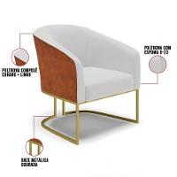 Cadeira Sala De Jantar Base Industrial Dourada Stella Noz/linho D03 - D'rossi Cor Cinza - 5