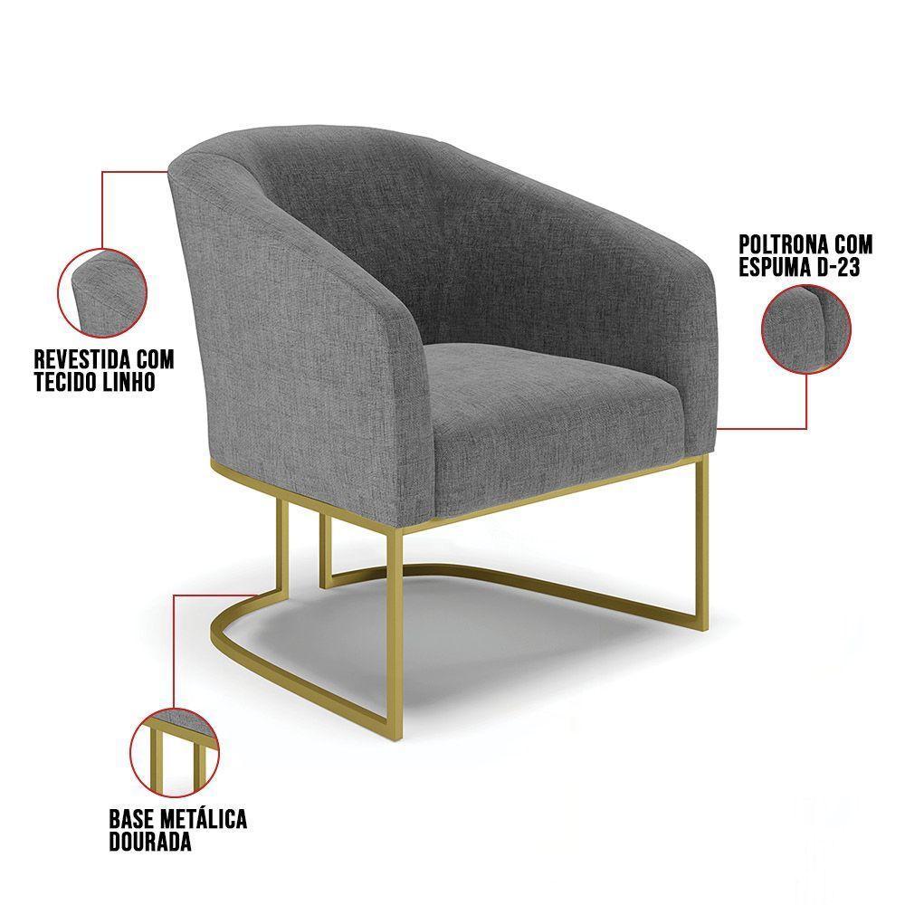 Cadeira Sala De Jantar Base Industrial Dourado Kit 2 Stella Linho D03 - D'rossi Cor Grafite - 6