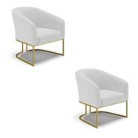 Cadeira Sala De Jantar Base Industrial Dourado Kit 2 Stella Linho D03 - D'rossi Cor Cinza - 1