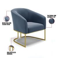 Cadeira Sala De Jantar Base Industrial Dourado Kit 2 Stella Suede D03 - D'rossi Cor Azul Marinho - 6