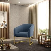 Cadeira Sala De Jantar Base Industrial Dourado Kit 2 Stella Suede D03 - D'rossi Cor Azul Marinho - 7