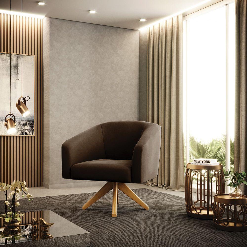 Cadeira Sala De Jantar Giratória Ma30 Stella Suede D03 - D'rossi Cor Marrom - 6