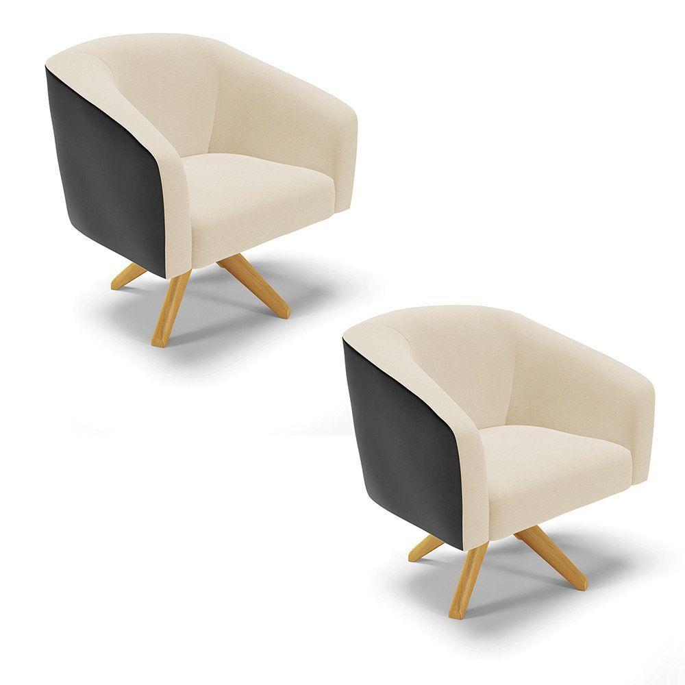 Cadeira Sala De Jantar Giratória Ma30 Kit 2 Stella Pto/linho D03 - D'rossi Cor Bege - 1