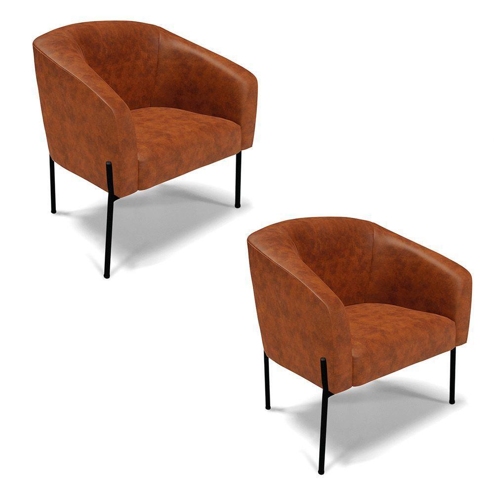 Cadeira Sala De Jantar Pé De Ferro Preto Kit 2 Stella Sintético Pu D03 - D'rossi Cor Nozes - 1