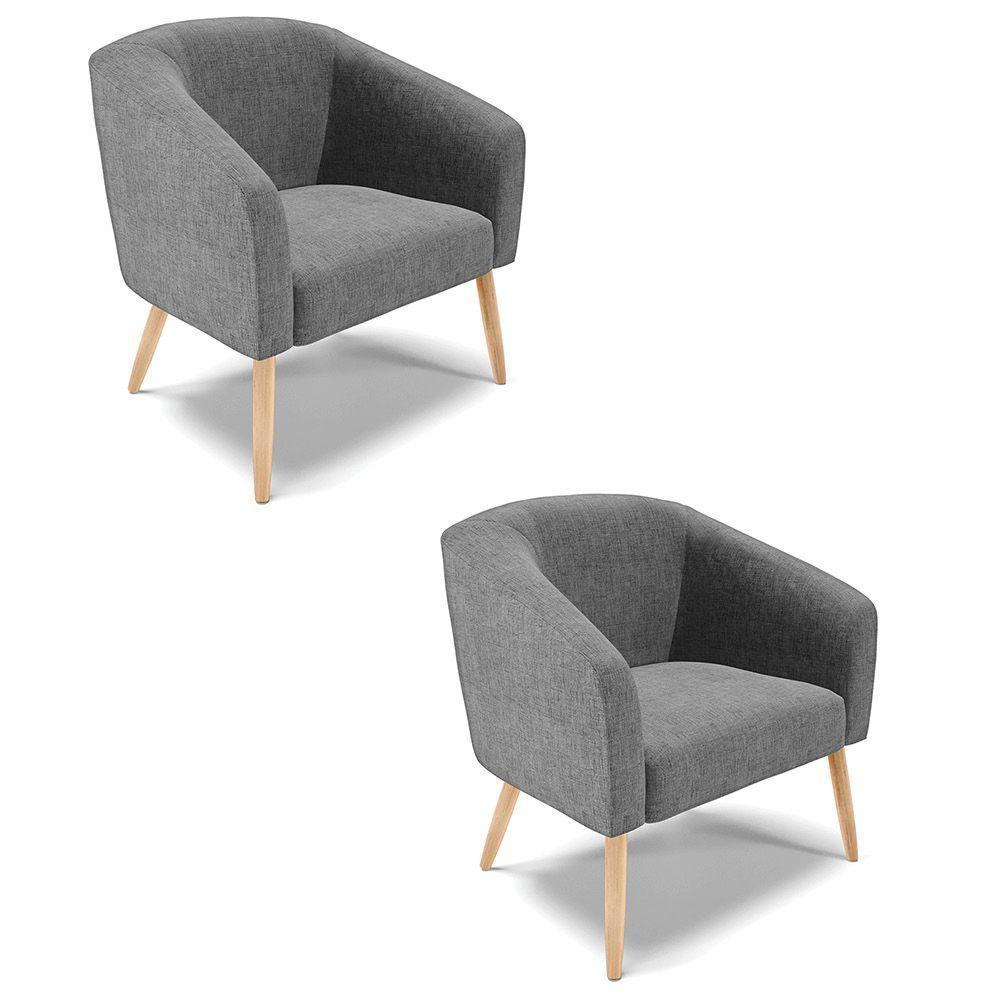 Cadeira Sala De Jantar Pé Palito Natural Kit 2 Stella Linho D03 - D'rossi Cor Grafite - 1