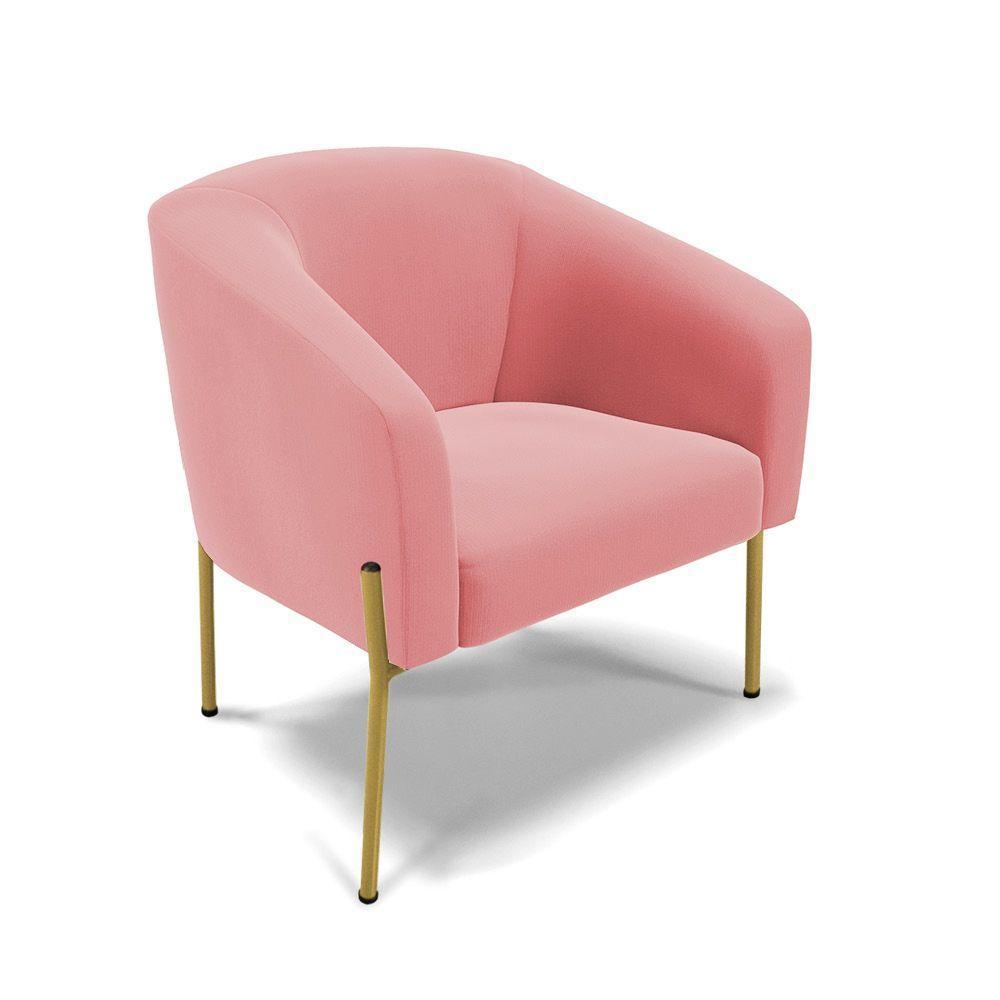 Cadeira Sala De Jantar Pé De Ferro Dourado Stella Suede D03 - D'rossi Cor Rose - 1