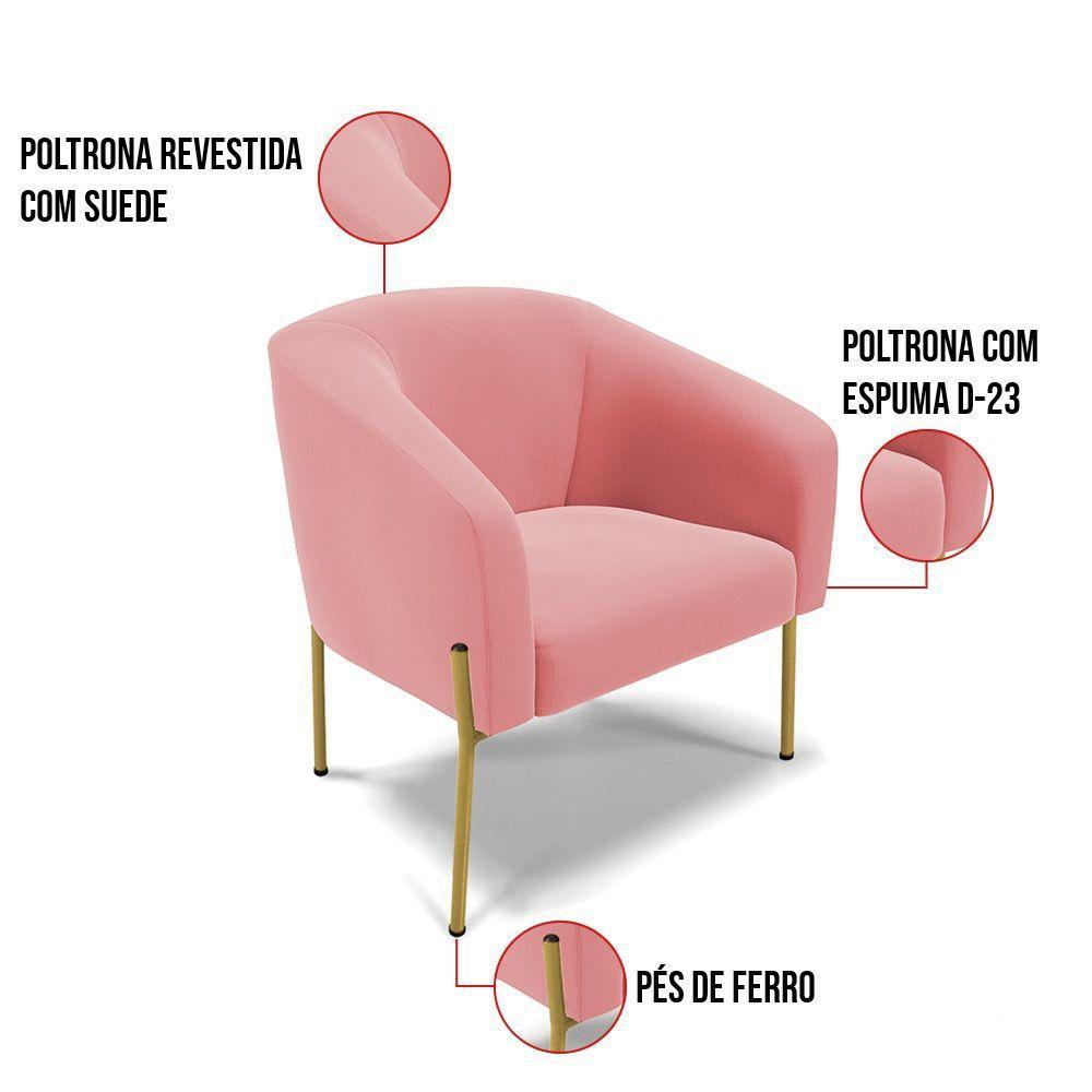 Cadeira Sala De Jantar Pé De Ferro Dourado Stella Suede D03 - D'rossi Cor Rose - 5