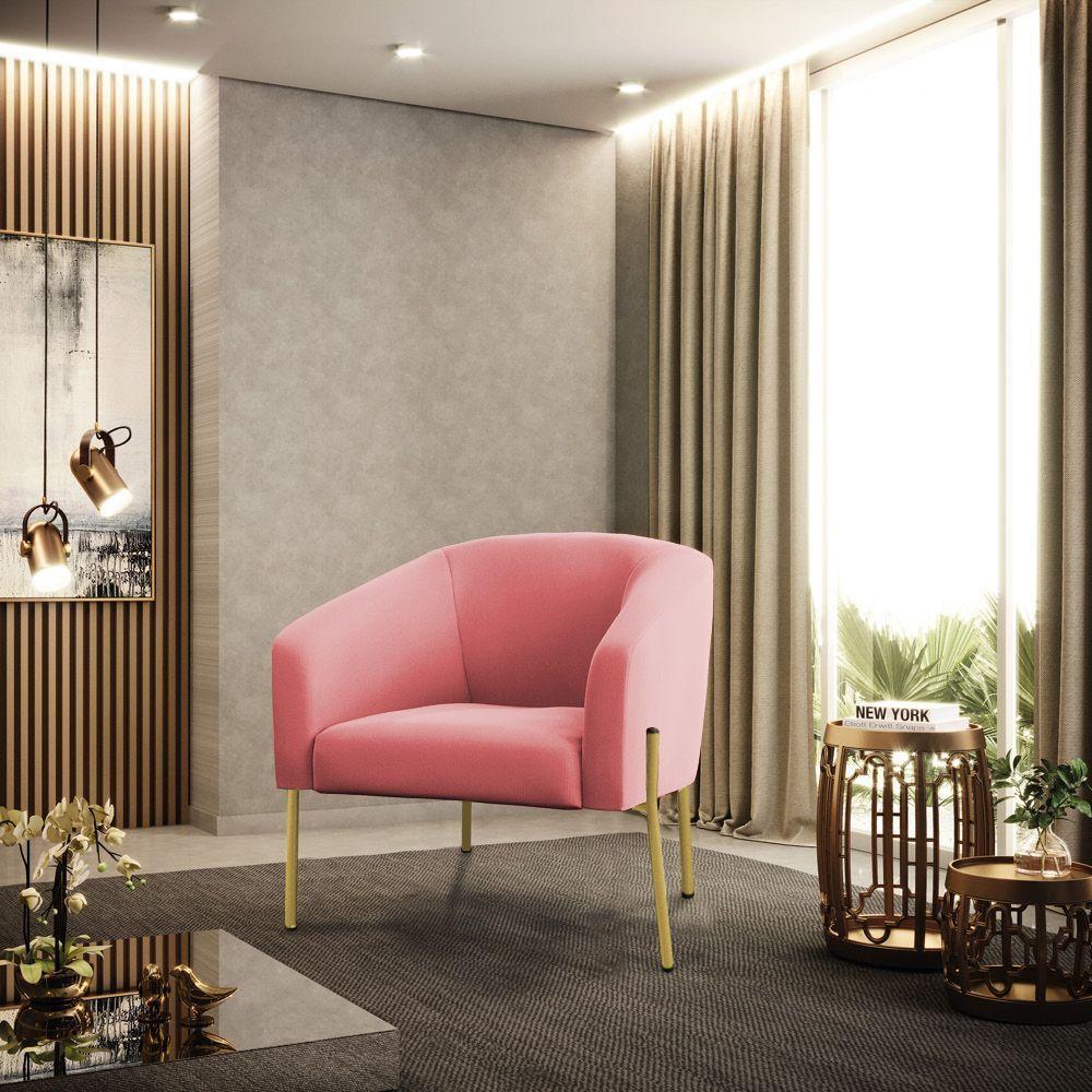 Cadeira Sala De Jantar Pé De Ferro Dourado Stella Suede D03 - D'rossi Cor Rose - 6