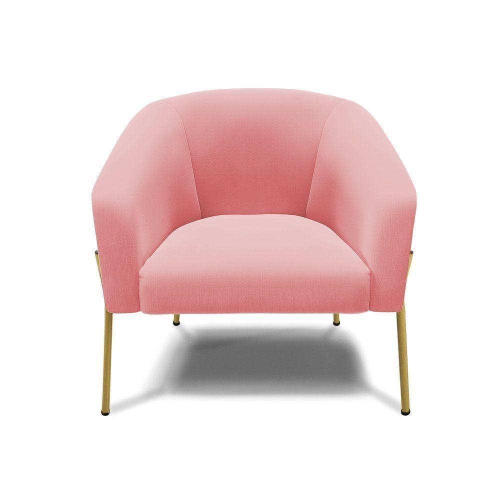Cadeira Sala De Jantar Pé De Ferro Dourado Kit 2 Stella Suede D03 - D'rossi Cor Rose - 2