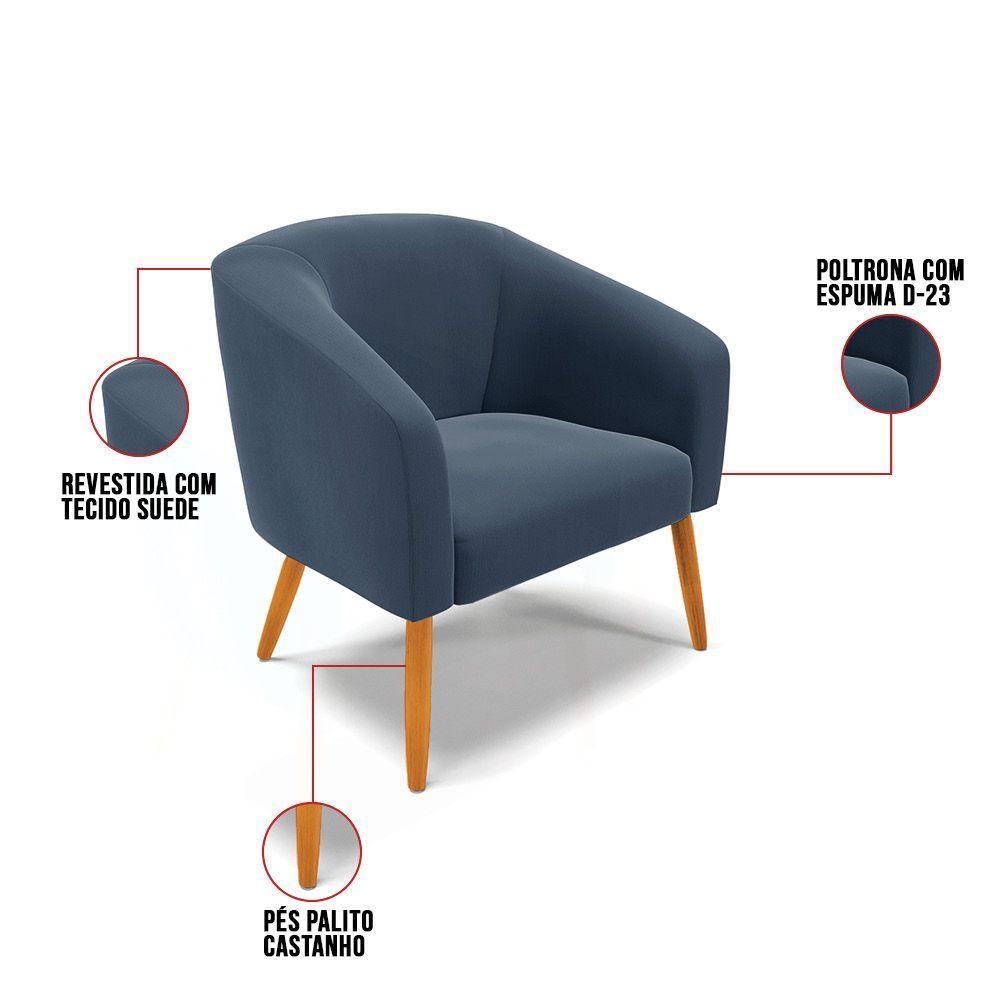 Cadeira Sala De Jantar Pé Palito Castanho Kit 2 Stella Suede D03 - D'rossi Cor Azul Marinho - 6