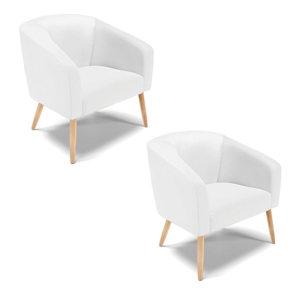 Cadeira Sala De Jantar Pé Palito Natural Kit 2 Stella Sintético D03 - D'rossi Cor Branco - 1