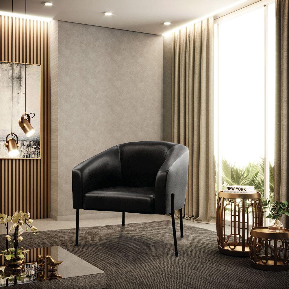 Cadeira Sala De Jantar Pé De Ferro Preto Stella Sintético Pu D03 - D'rossi Cor Preto - 6