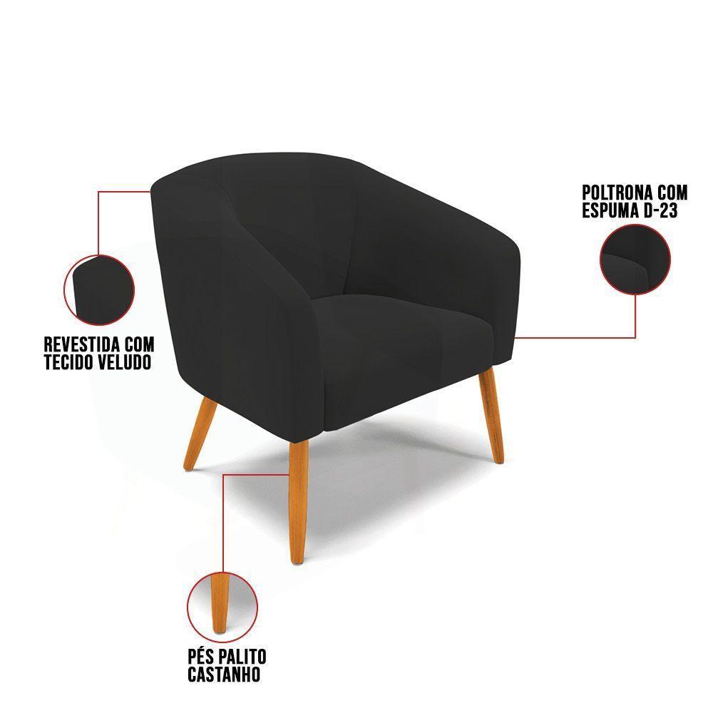 Cadeira Sala De Jantar Pé Palito Castanho Stella Veludo D03 - D'rossi Cor Preto - 5