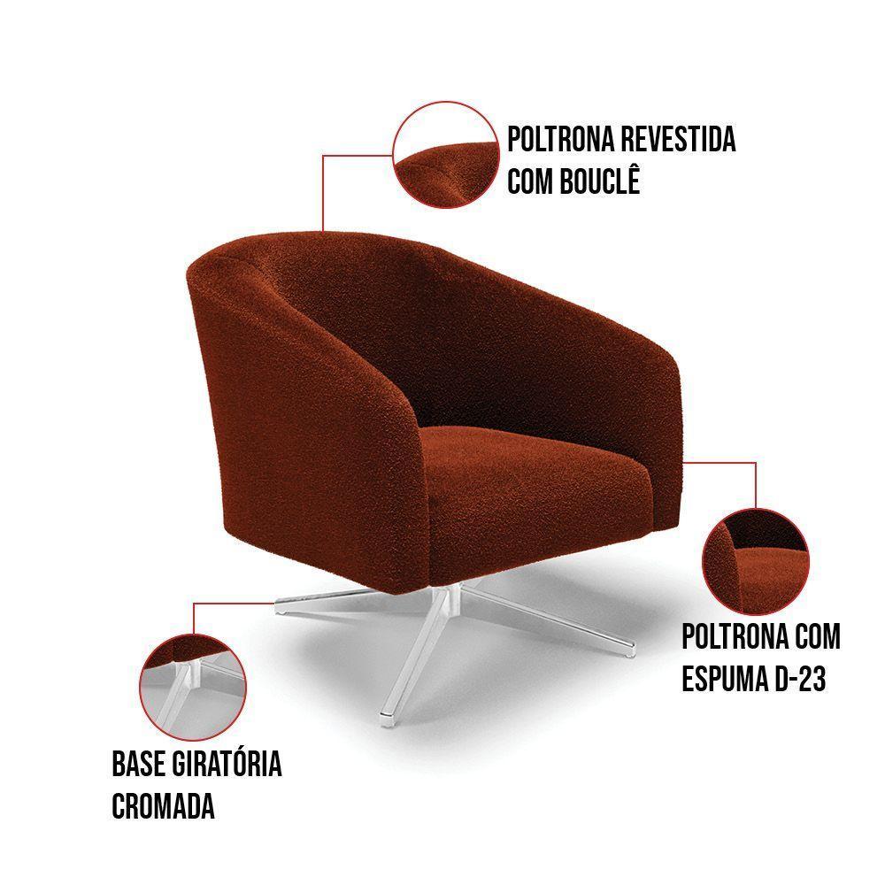 Cadeira Sala De Jantar Giratória Base Cromada Stella Bouclê D03 - D'rossi Cor Terra - 5