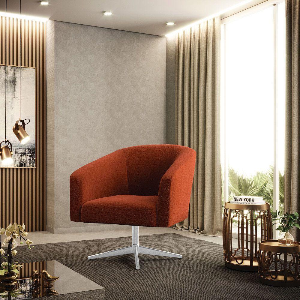 Cadeira Sala De Jantar Giratória Base Cromada Stella Bouclê D03 - D'rossi Cor Terra - 6