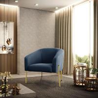 Cadeira Sala De Jantar Pé De Ferro Dourado Kit 2 Stella Suede D03 - D'rossi Cor Azul Marinho - 6