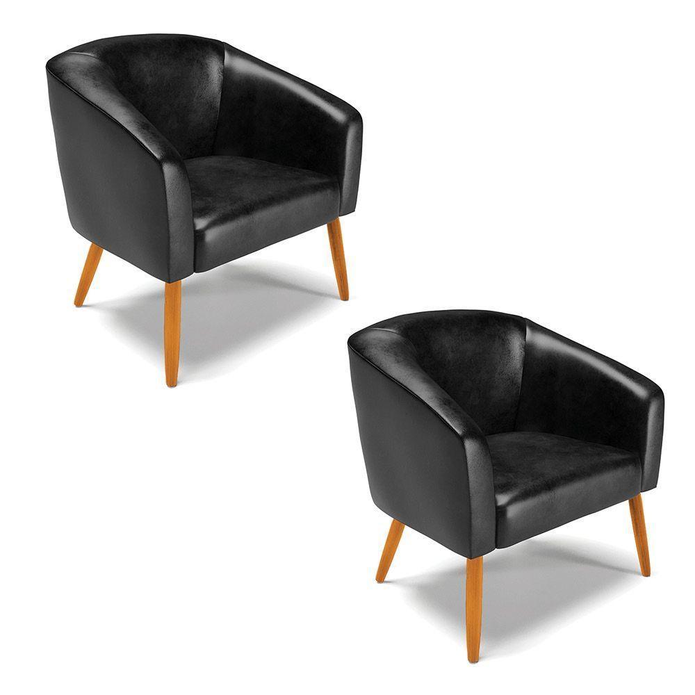 Cadeira Sala De Jantar Pé Palito Castanho Kit 2 Stella Sintético Pu D03 - D'rossi Cor Preto - 1
