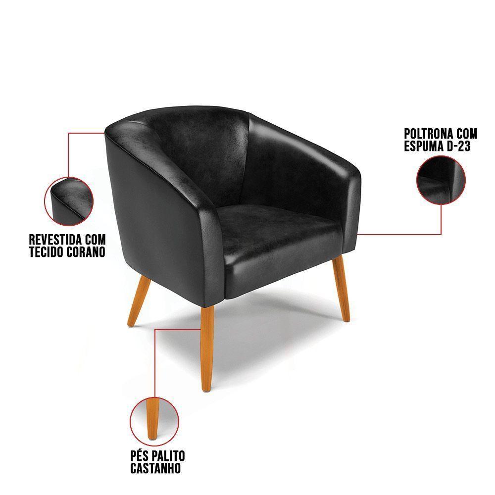 Cadeira Sala De Jantar Pé Palito Castanho Kit 2 Stella Sintético Pu D03 - D'rossi Cor Preto - 6