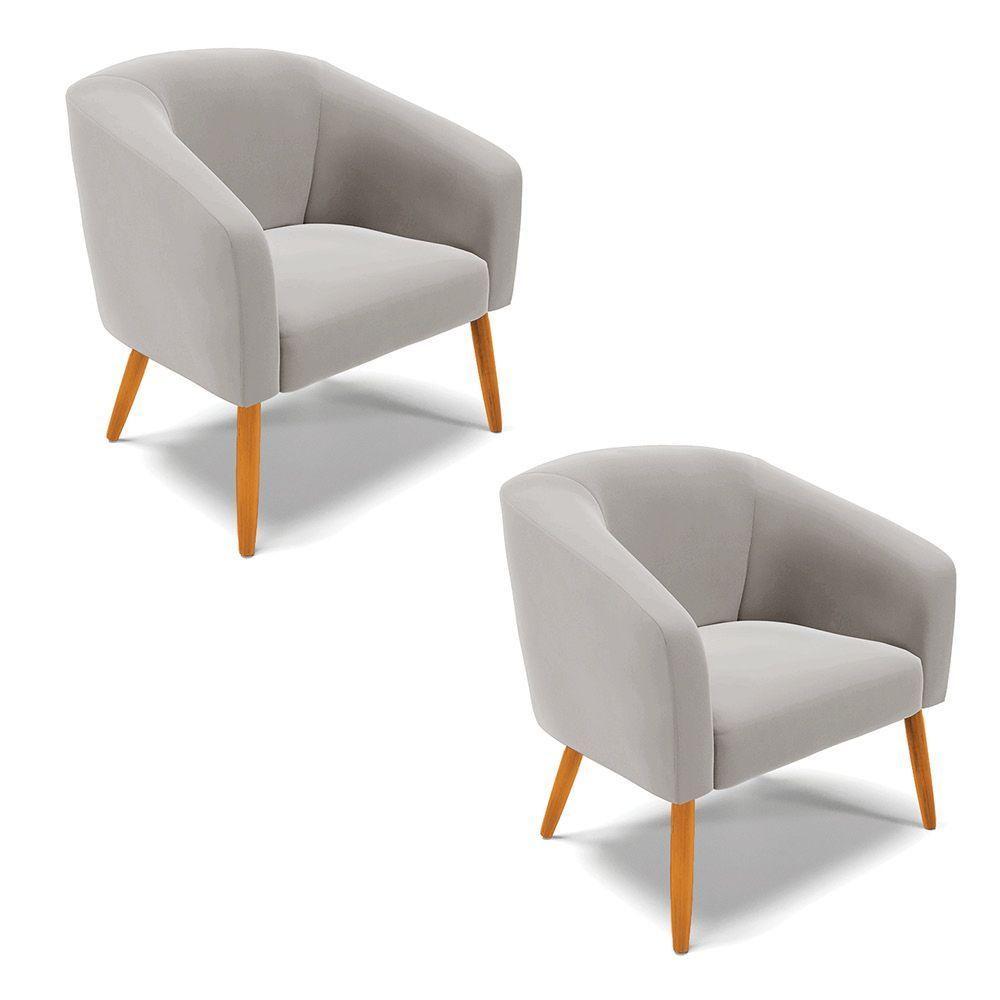 Cadeira Sala De Jantar Pé Palito Castanho Kit 2 Stella Veludo D03 - D'rossi Cor Cinza - 1