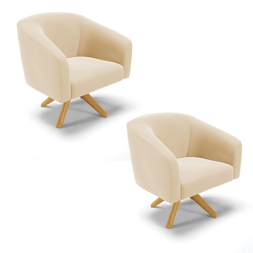 Cadeira Sala De Jantar Giratória Ma30 Kit 2 Stella Suede D03 - D'rossi Cor Bege - 1