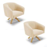 Cadeira Sala De Jantar Giratória Ma30 Kit 2 Stella Suede D03 - D'rossi Cor Bege - 1