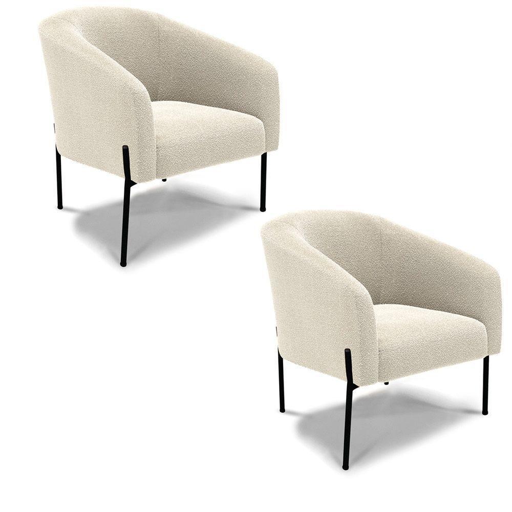 Cadeira Sala De Jantar Pé De Ferro Preto Kit 2 Stella Bouclê D03 - D'rossi Cor Bege - 1