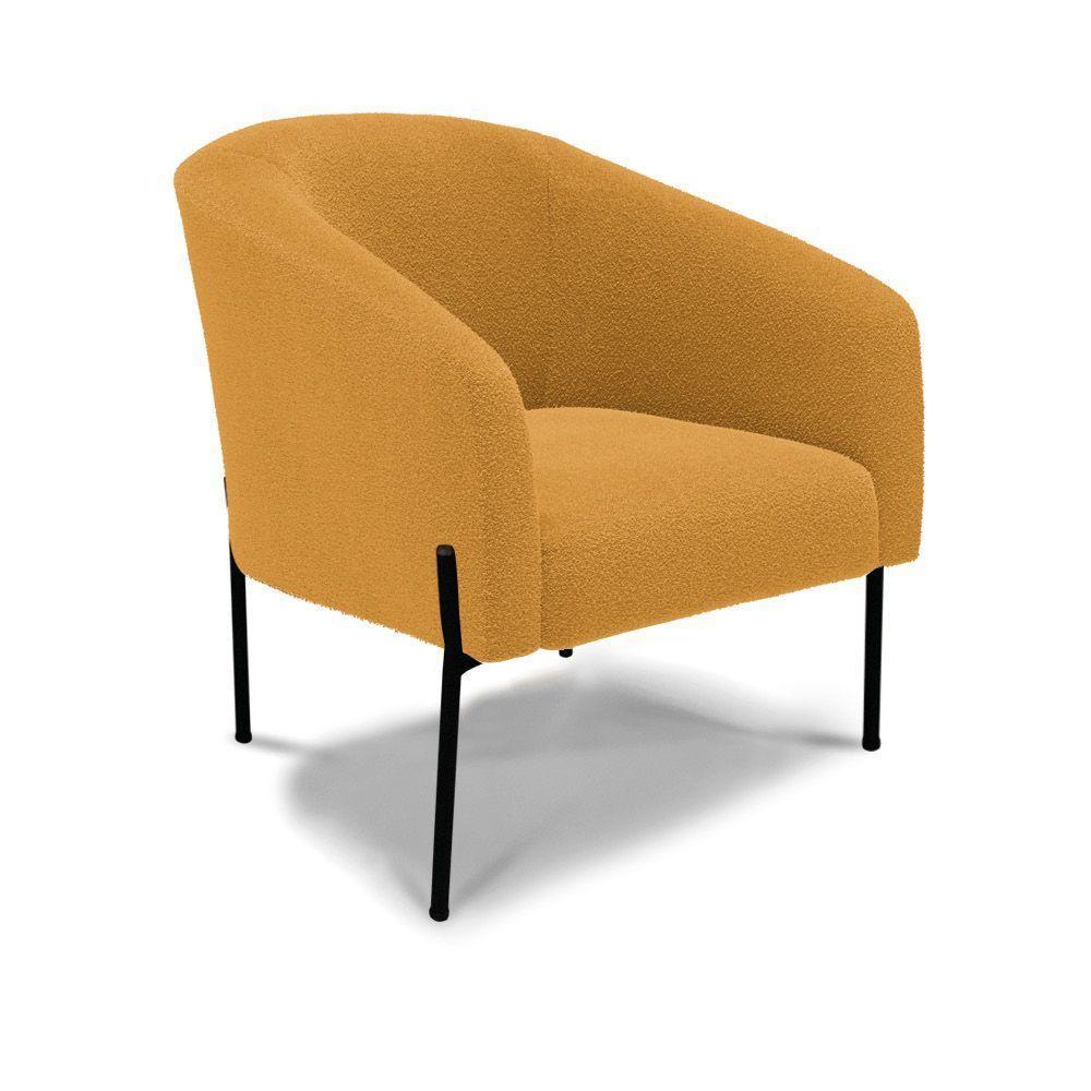 Cadeira Sala De Jantar Pé De Ferro Preto Kit 2 Stella Bouclê D03 - D'rossi Cor Mostarda - 2