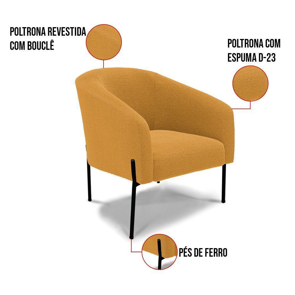Cadeira Sala De Jantar Pé De Ferro Preto Kit 2 Stella Bouclê D03 - D'rossi Cor Mostarda - 5