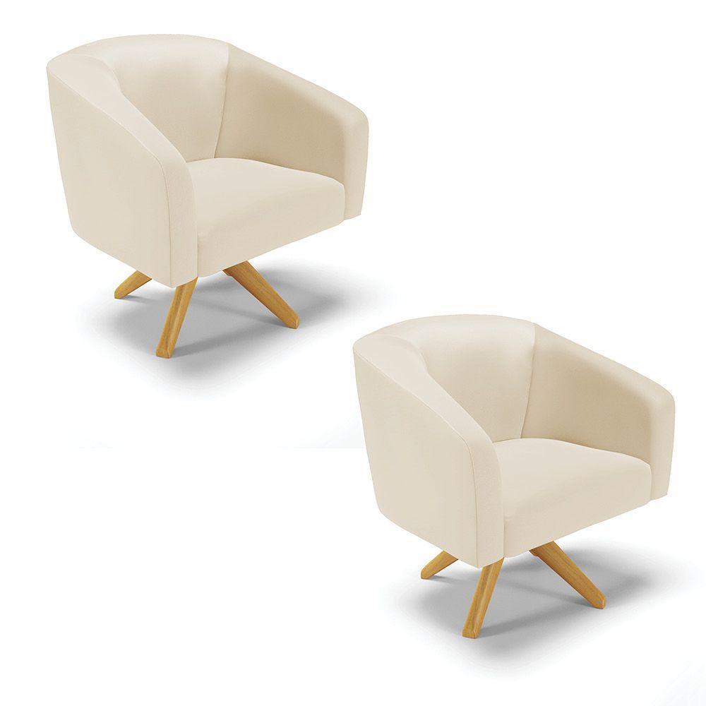 Cadeira Sala De Jantar Giratória Ma30 Kit 2 Stella Sintético D03 - D'rossi Cor Bege - 1