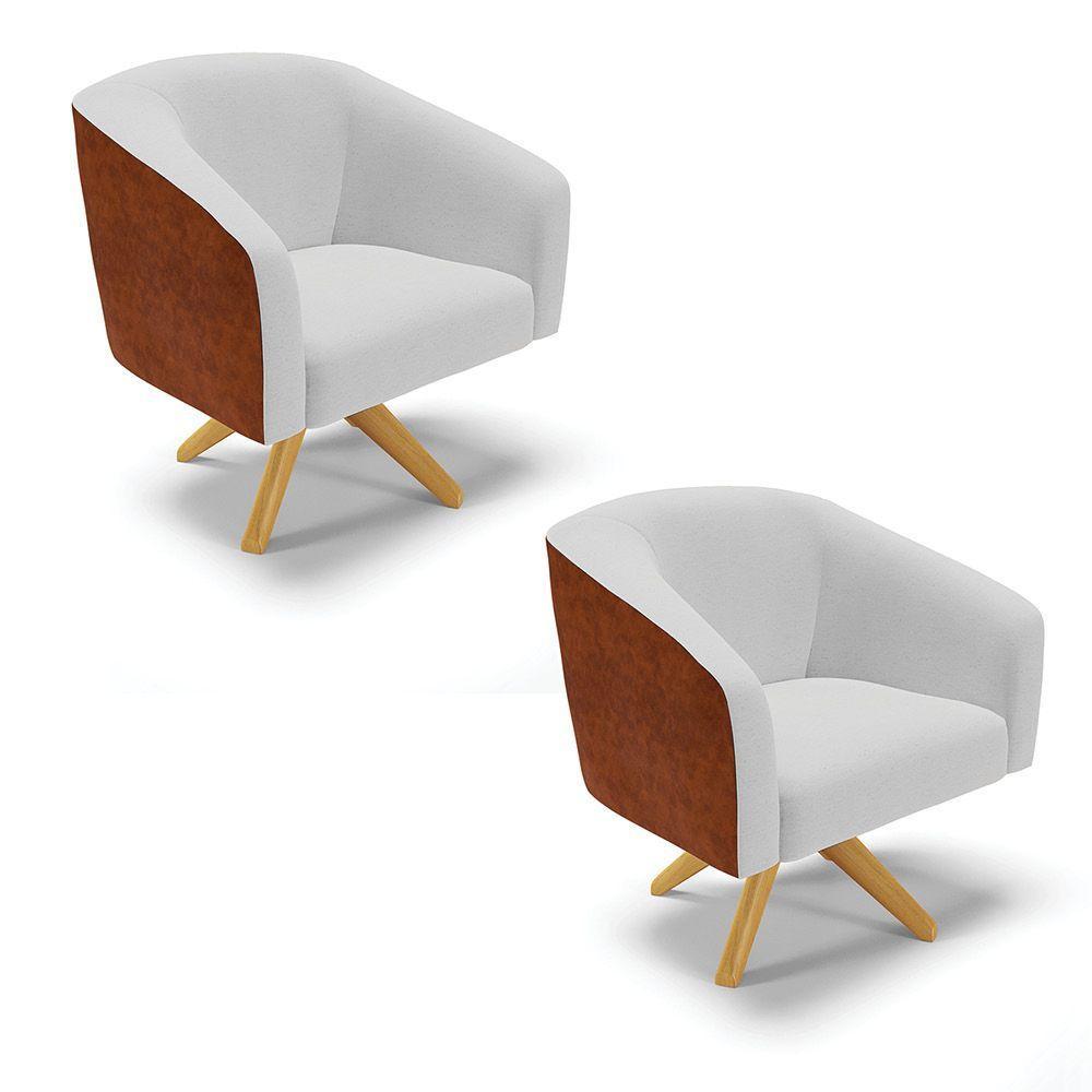 Cadeira Sala De Jantar Giratória Ma30 Kit 2 Stella Noz/linho D03 - D'rossi Cor Cinza - 1