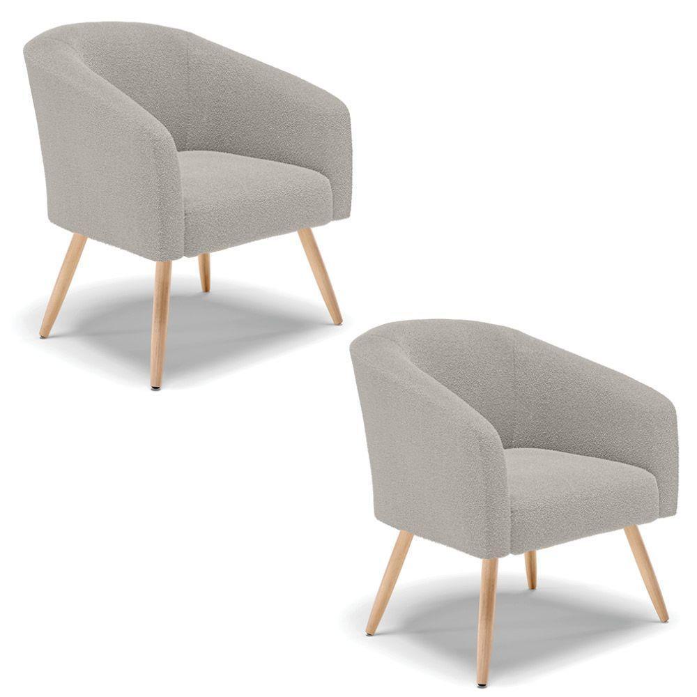 Cadeira Sala De Jantar Pé Palito Natural Kit 2 Stella Bouclê D03 - D'rossi Cor Cinza - 1