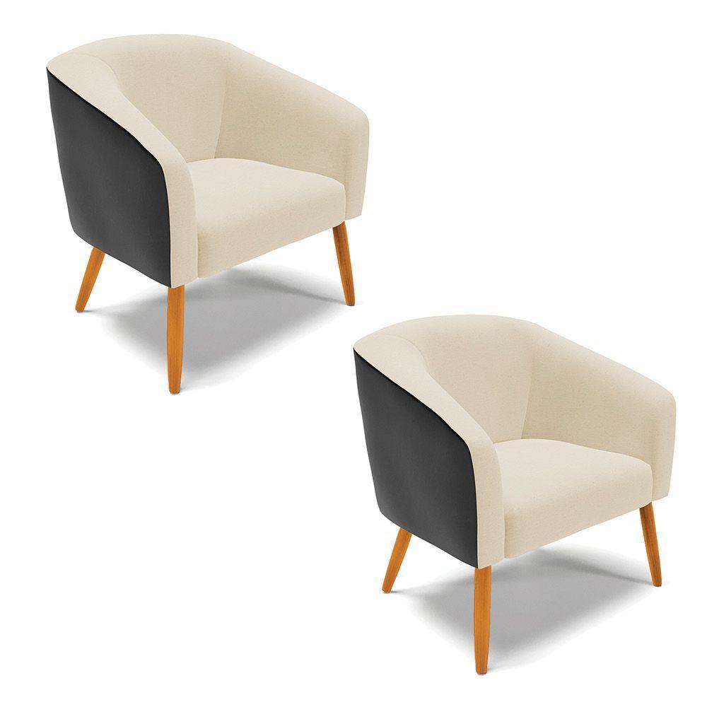 Cadeira Sala De Jantar Pé Palito Castanho Kit 2 Stella Pto/linho D03 - D'rossi Cor Bege - 1