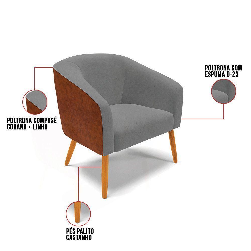 Cadeira Sala De Jantar Pé Palito Castanho Stella Noz/linho D03 - D'rossi Cor Grafite - 5