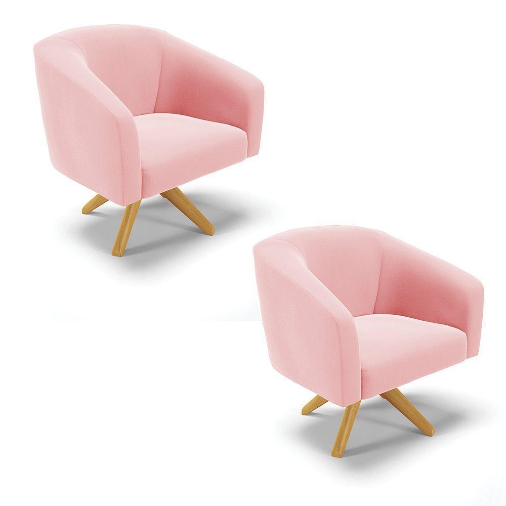 Cadeira Sala De Jantar Giratória Ma30 Kit 2 Stella Suede D03 - D'rossi Cor Rosa - 1