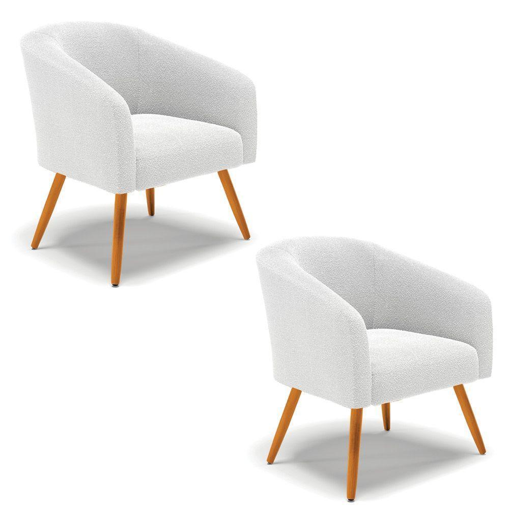 Cadeira Sala De Jantar Pé Palito Castanho Kit 2 Stella Bouclê D03 - D'rossi Cor Off White - 1