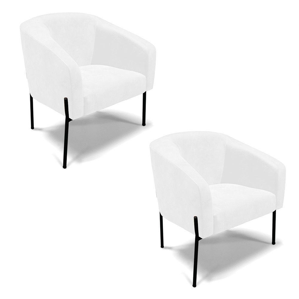 Cadeira Sala De Jantar Pé De Ferro Preto Kit 2 Stella Sintético Pu D03 - D'rossi Cor Branco - 1