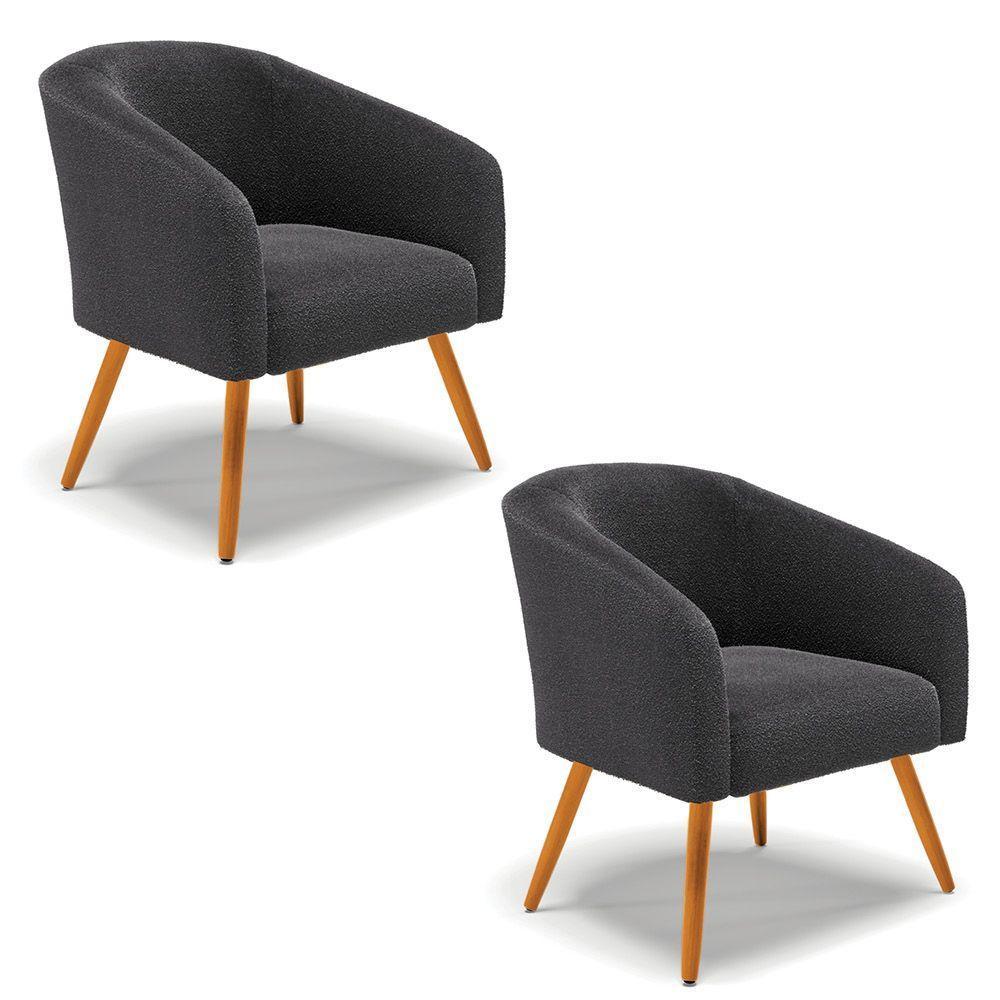 Cadeira Sala De Jantar Pé Palito Castanho Kit 2 Stella Bouclê D03 - D'rossi Cor Grafite - 1