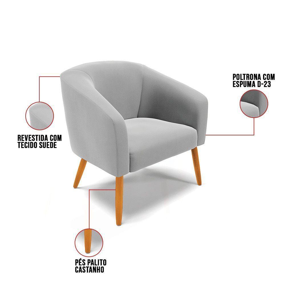 Cadeira Sala De Jantar Pé Palito Castanho Kit 2 Stella Suede D03 - D'rossi Cor Cinza - 6