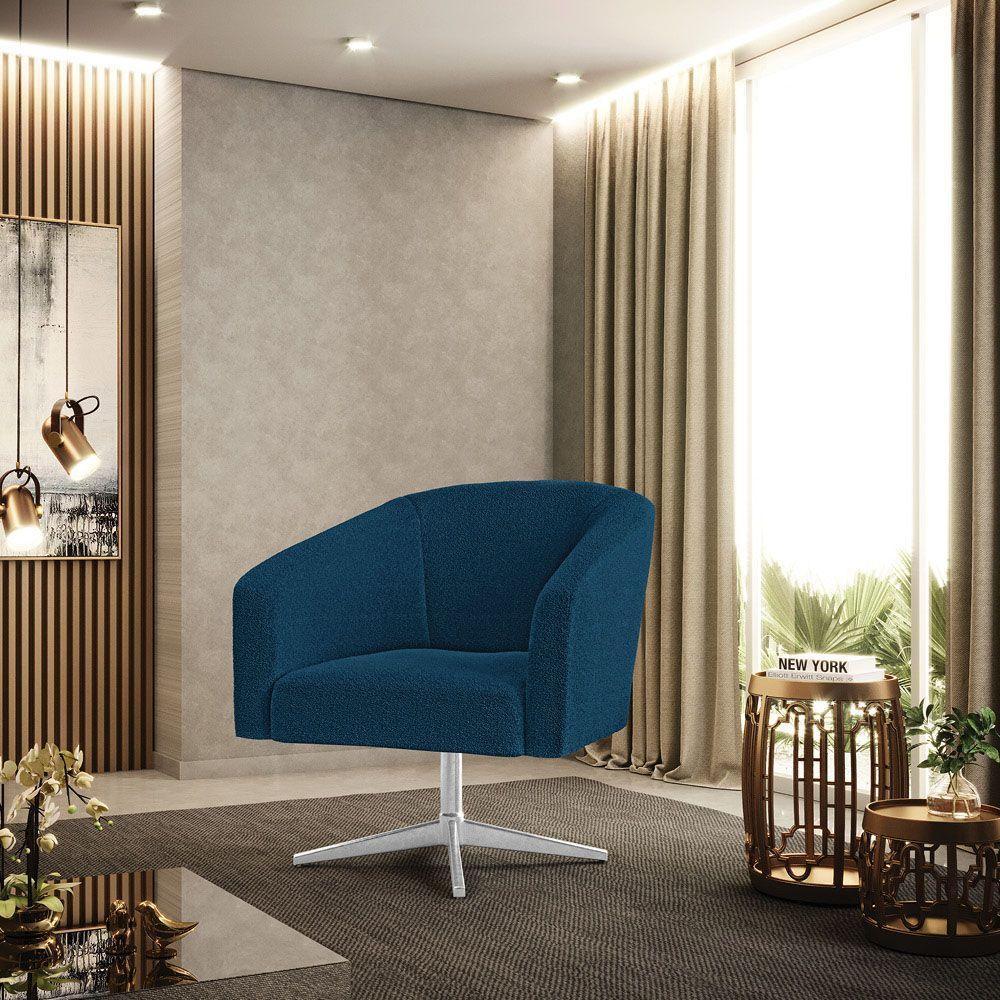 Cadeira Sala De Jantar Giratória Cromada Kit 2 Stella Bouclê D03 - D'rossi Cor Azul - 6