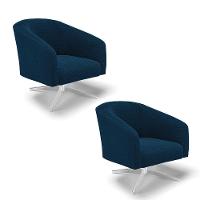 Cadeira Sala De Jantar Giratória Cromada Kit 2 Stella Bouclê D03 - D'rossi Cor Azul - 1