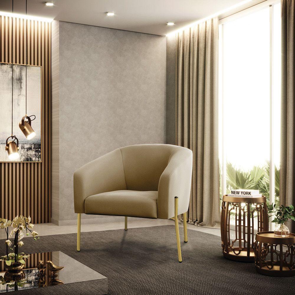 Cadeira Sala De Jantar Pé De Ferro Dourado Kit 2 Stella Suede D03 - D'rossi Cor Marrom Rato - 6