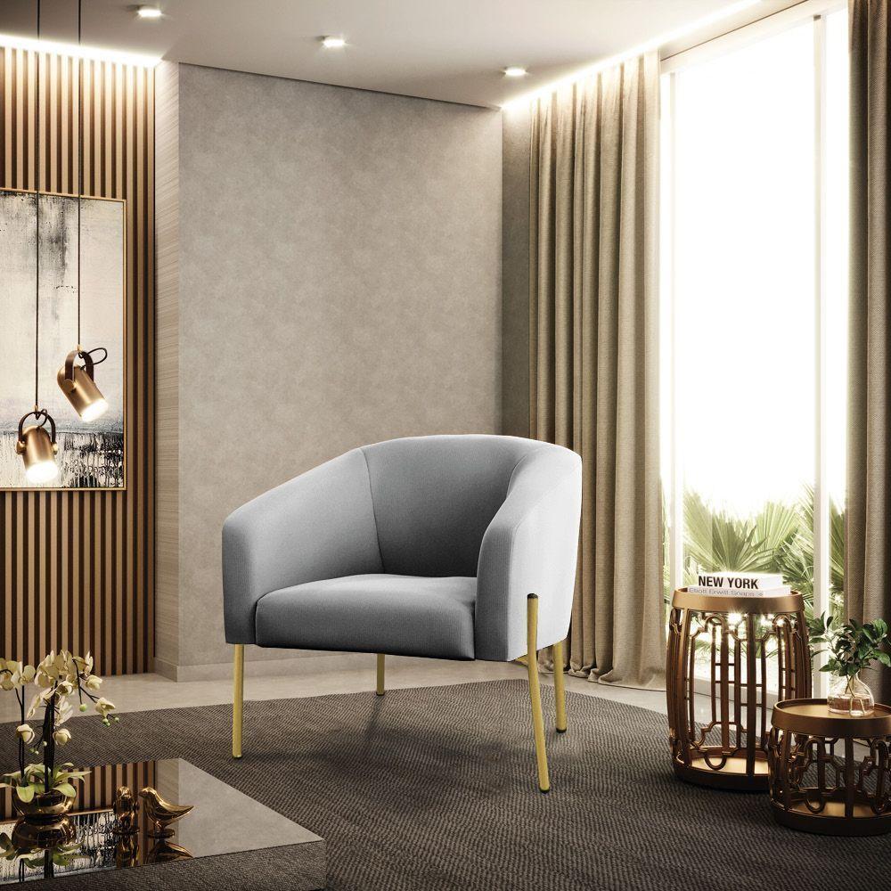 Cadeira Sala De Jantar Pé De Ferro Dourado Kit 2 Stella Suede D03 - D'rossi Cor Cinza - 6