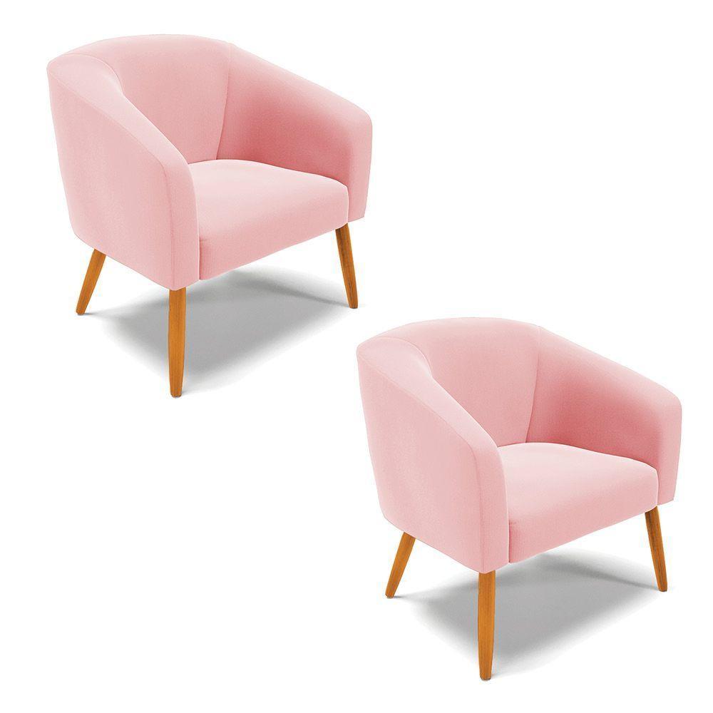 Cadeira Sala De Jantar Pé Palito Castanho Kit 2 Stella Suede D03 - D'rossi Cor Rosa Bebê - 1