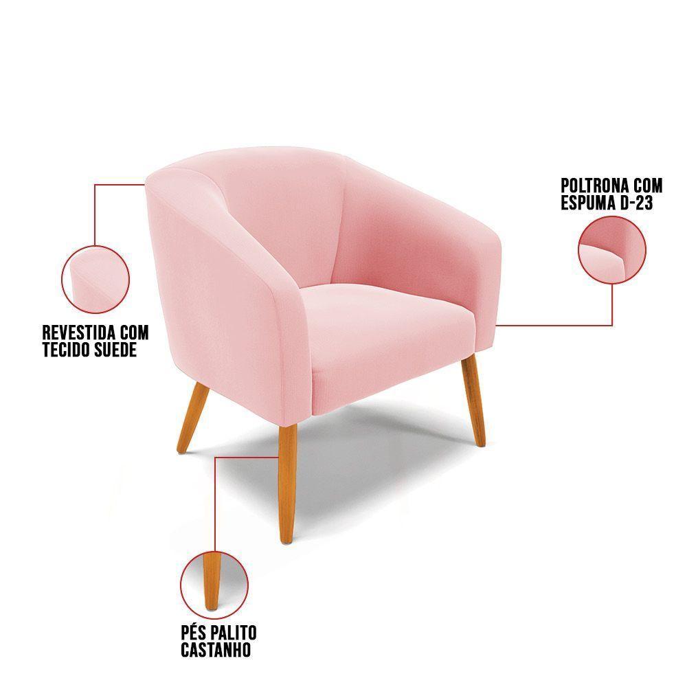 Cadeira Sala De Jantar Pé Palito Castanho Kit 2 Stella Suede D03 - D'rossi Cor Rosa Bebê - 6