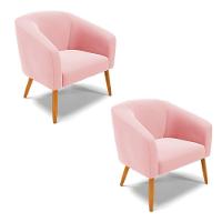 Cadeira Sala De Jantar Pé Palito Castanho Kit 2 Stella Suede D03 - D'rossi Cor Rosa Bebê - 1