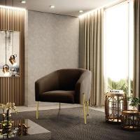 Cadeira Sala De Jantar Pé De Ferro Dourado Kit 2 Stella Suede D03 - D'rossi Cor Marrom - 6