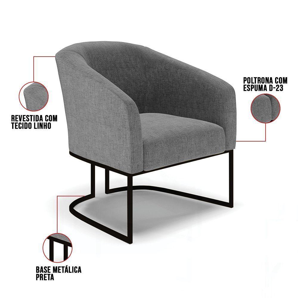 Cadeira Sala De Jantar Base Industrial Preto Stella Linho D03 - D'rossi Cor Grafite - 5