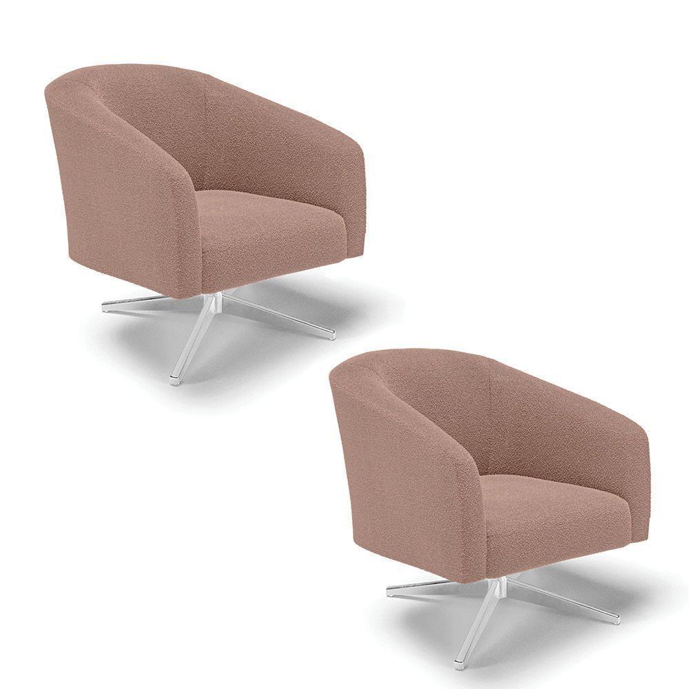 Cadeira Sala De Jantar Giratória Cromada Kit 2 Stella Bouclê D03 - D'rossi Cor Rose - 1