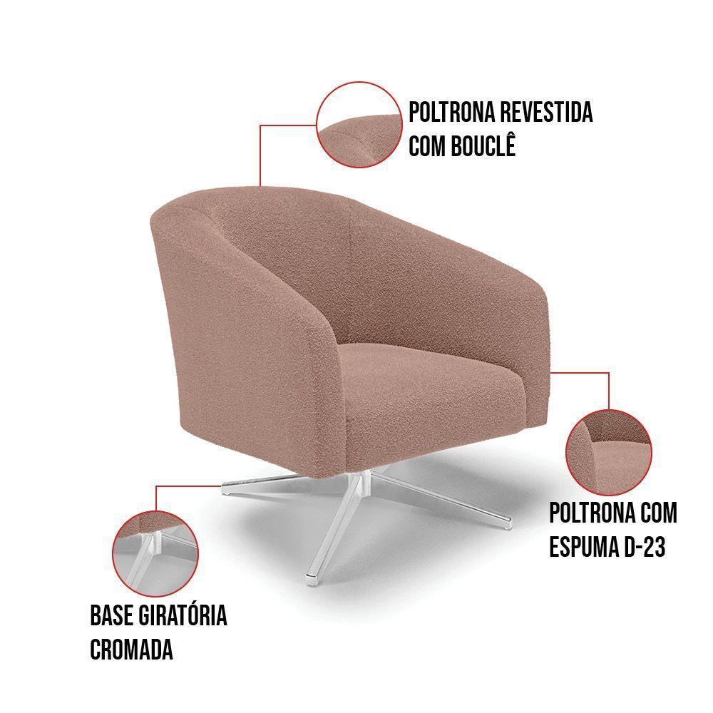 Cadeira Sala De Jantar Giratória Base Cromada Stella Bouclê D03 - D'rossi Cor Rose - 5